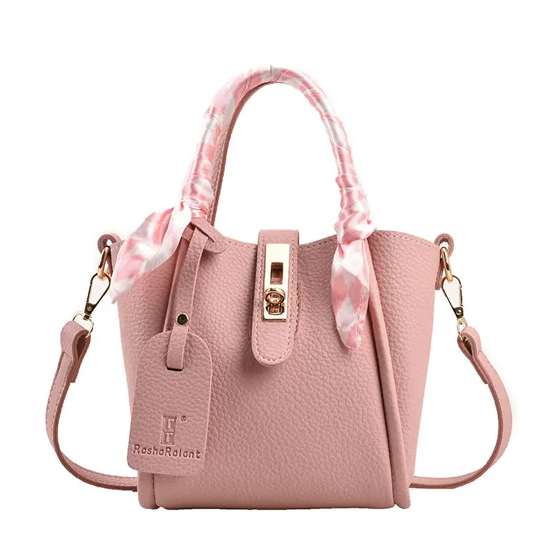 Women's Pink Leather Shoulder Bag with Bow - Image 2