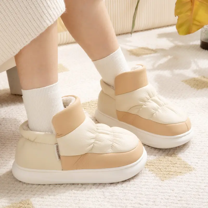 Women's Winter Cotton Slippers with PU Heel Cover