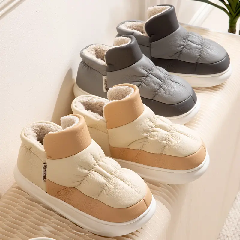 Women's Winter Cotton Slippers with PU Heel Cover