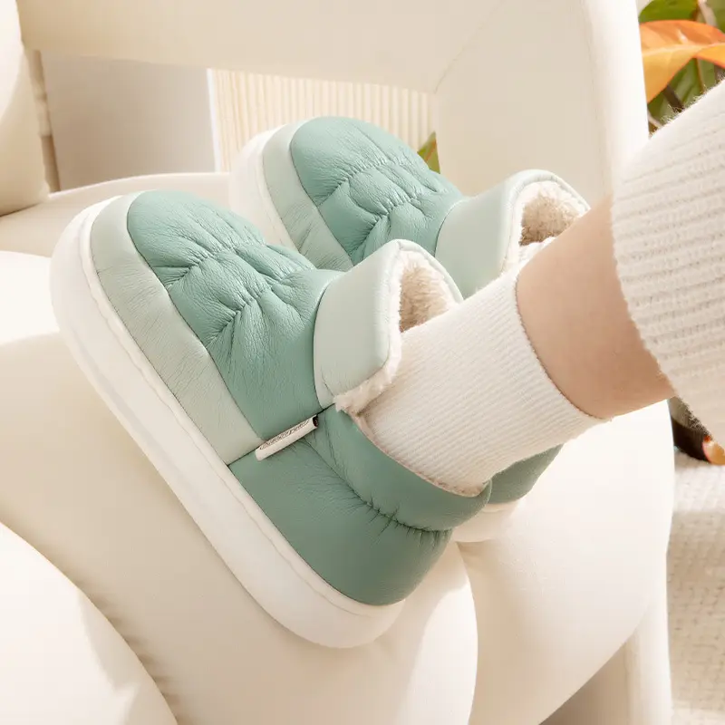 Women's Winter Cotton Slippers with PU Heel Cover