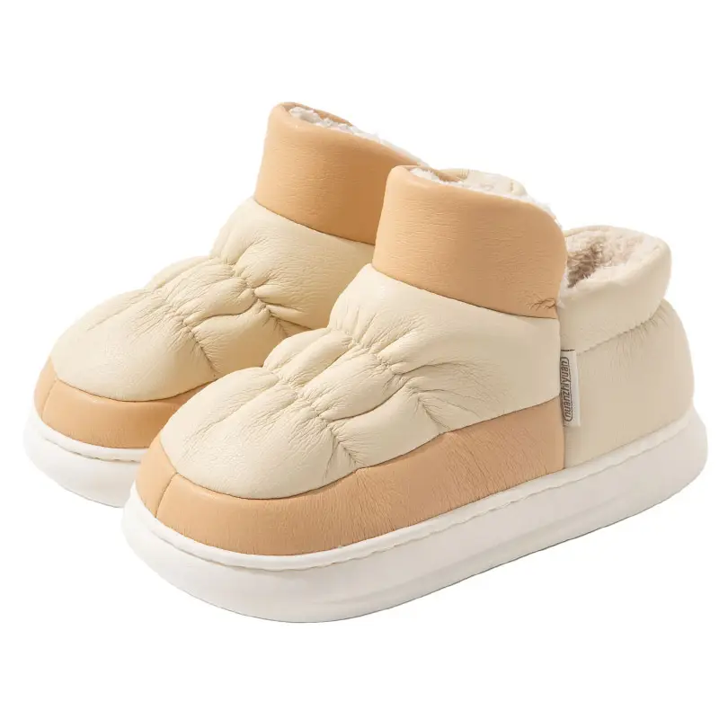 Women's Winter Cotton Slippers with PU Heel Cover