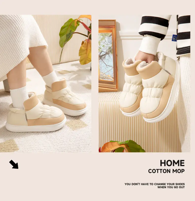 Women's Winter Cotton Slippers with PU Heel Cover — feature 12