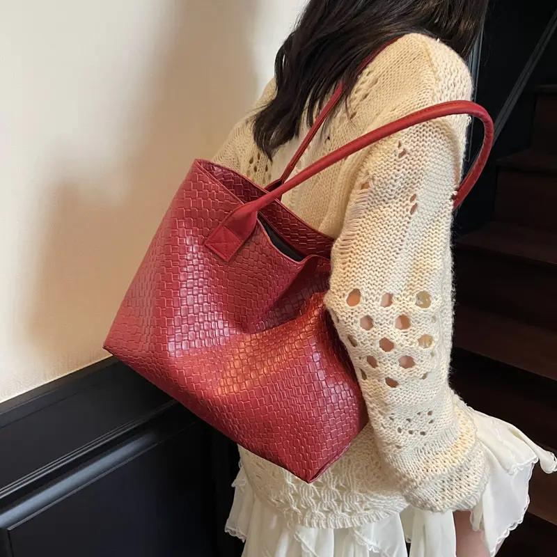 Red Korean Fashion Large Shoulder Tote Bag for Women - Image 6