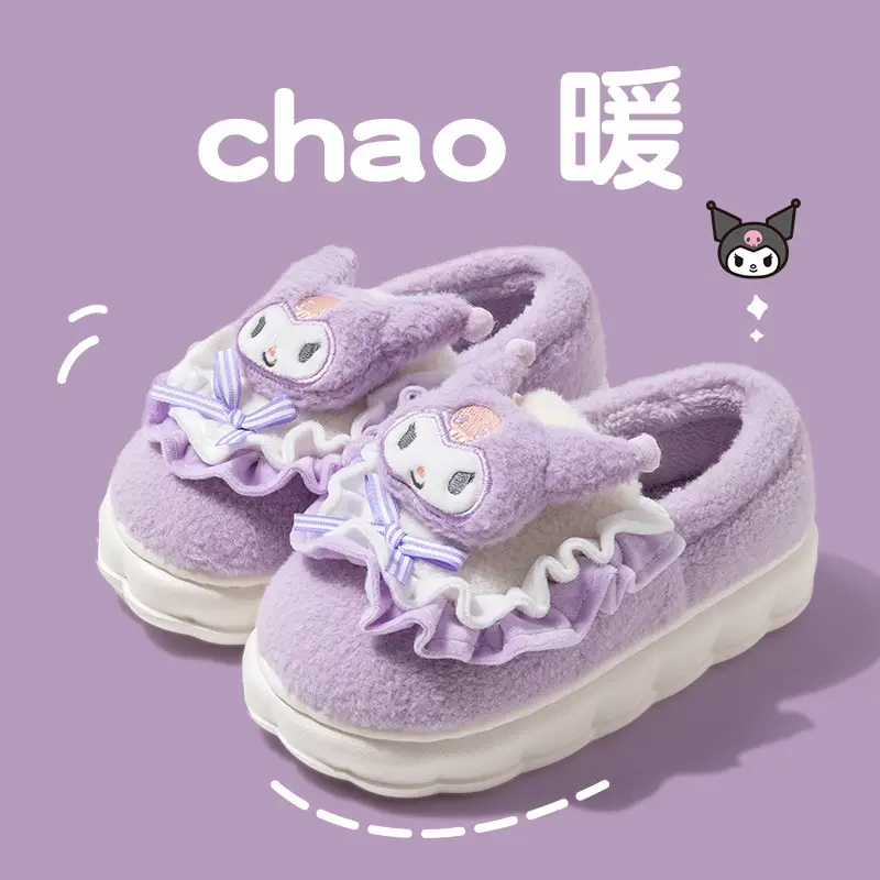 Women Winter Plush Slippers Purple Thick Soled