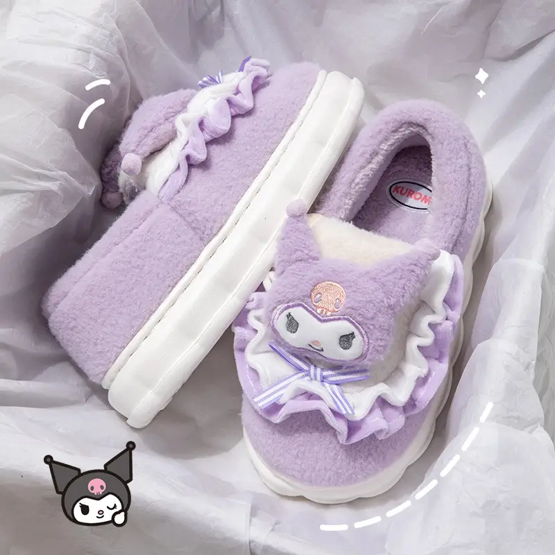 Women Winter Plush Slippers Purple Thick Soled