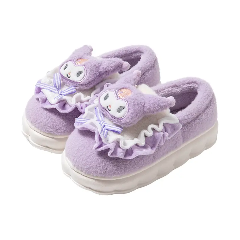 Women Winter Plush Slippers Purple Thick Soled