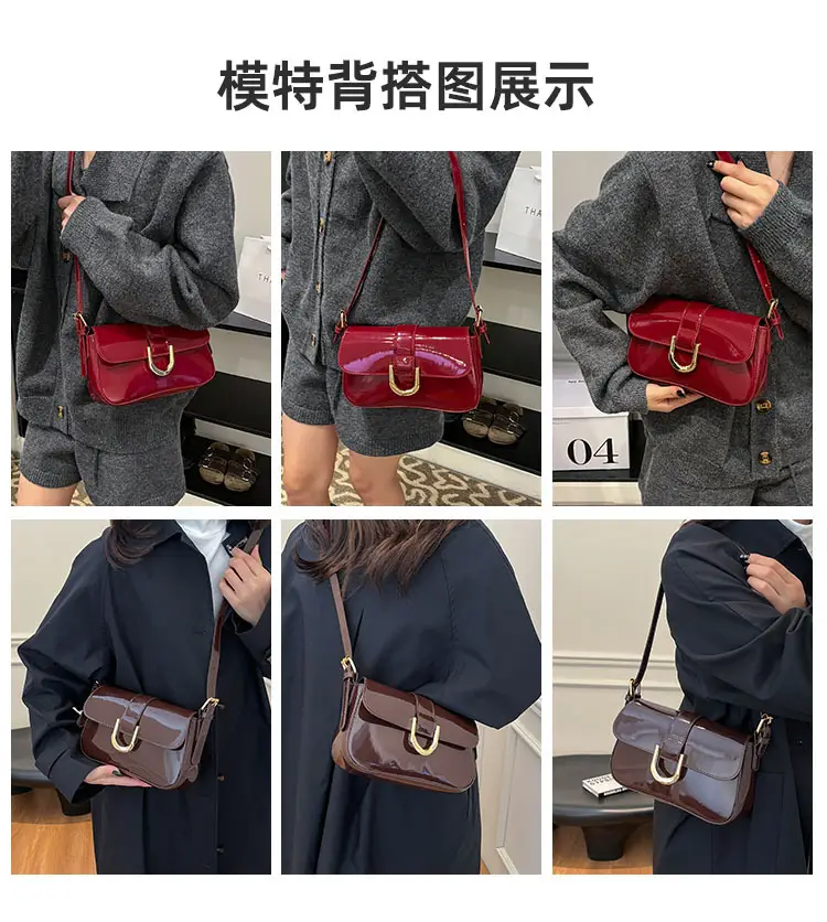 Women's 2-Piece Shoulder Bag Set Red Black Leather — feature 7