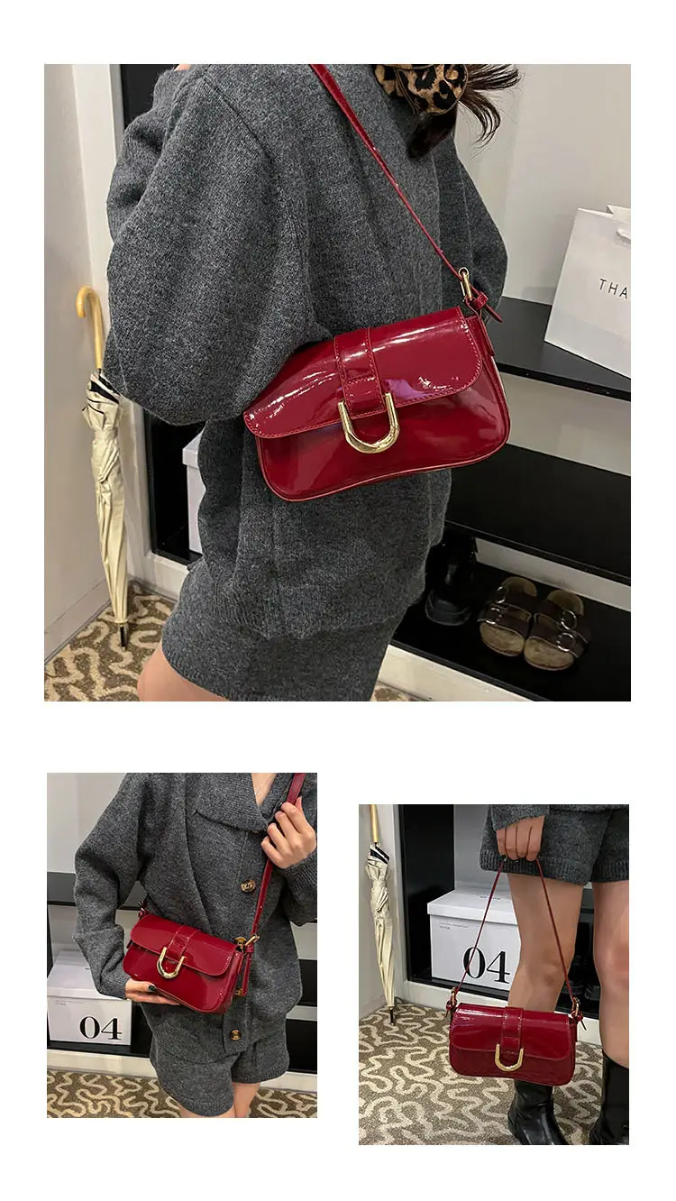 Women's 2-Piece Shoulder Bag Set Red Black Leather — feature 8