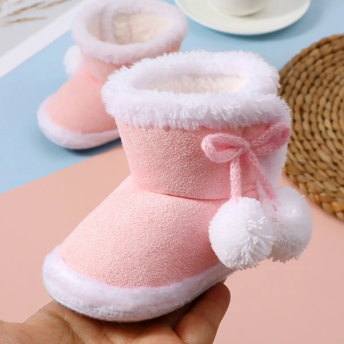 Pink Baby Soft-Soled High-Top Shoes for Kids 0-12 Months