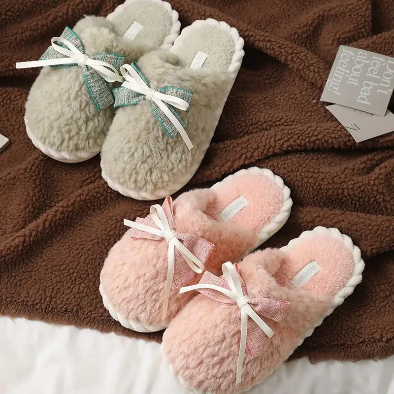 Winter Women's Soft Cotton Bow Slippers - Image 4