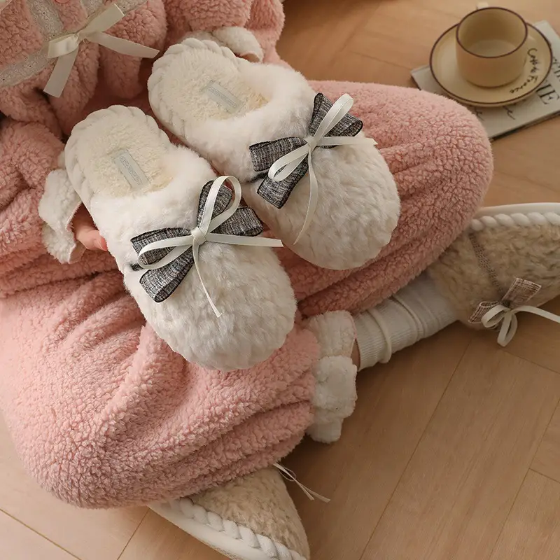 Winter Women's Soft Cotton Bow Slippers - Image 5