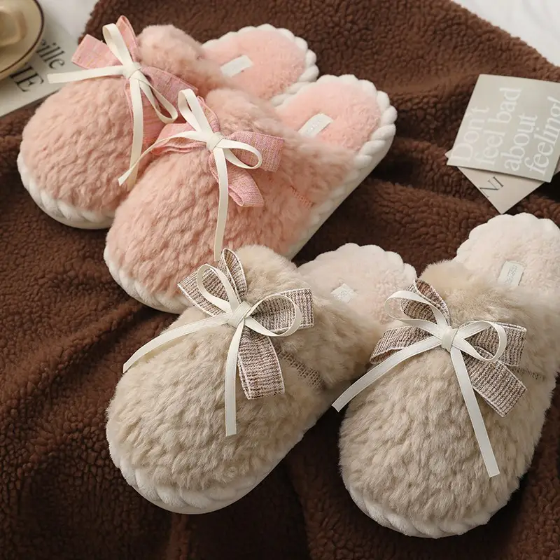Winter Women's Soft Cotton Bow Slippers - Image 7