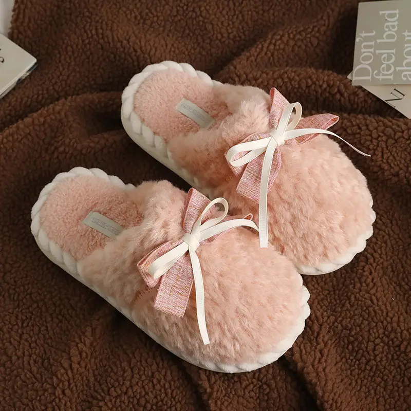 Winter Women's Soft Cotton Bow Slippers - Image 8