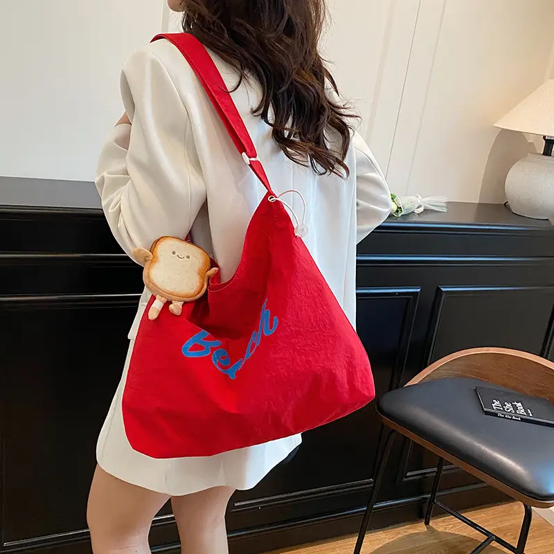 Red Textured Shoulder Bag with Cute Bear Design - Image 5