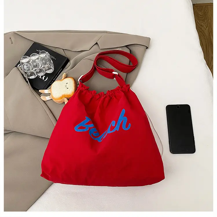 Red Textured Shoulder Bag with Cute Bear Design — feature 10