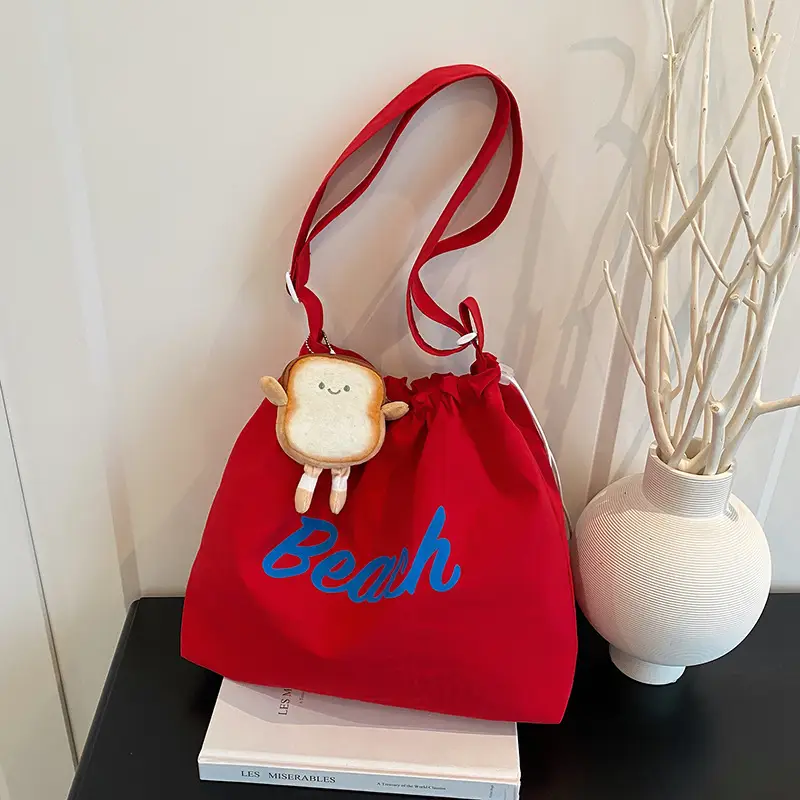 Red Textured Shoulder Bag with Cute Bear Design - Image 3