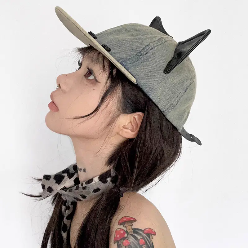 Women Cat Ear Wash Denim Baseball Cap Summer Niche - Image 7