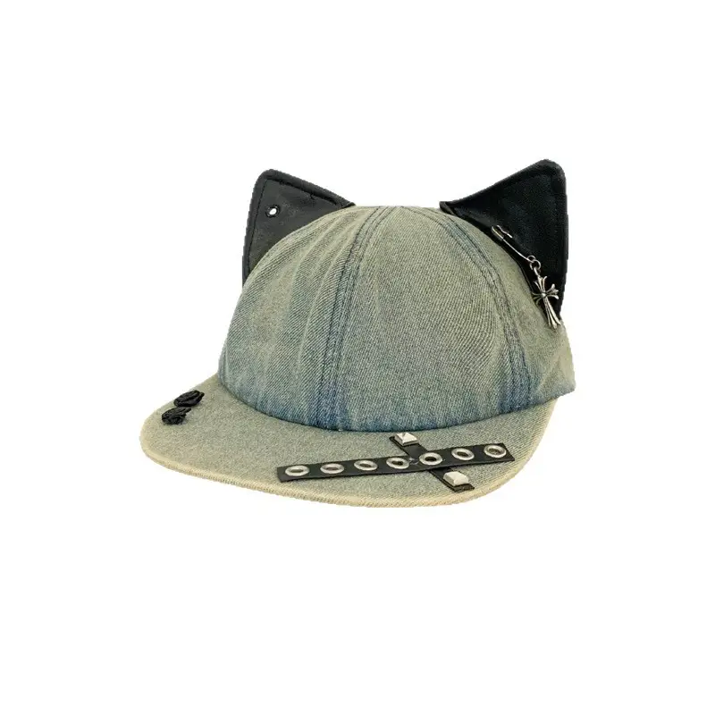 Women Cat Ear Wash Denim Baseball Cap Summer Niche - Image 8