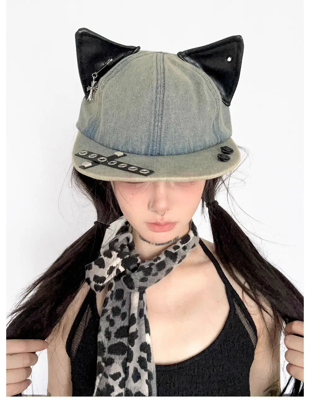 Women Cat Ear Wash Denim Baseball Cap Summer Niche — feature 13
