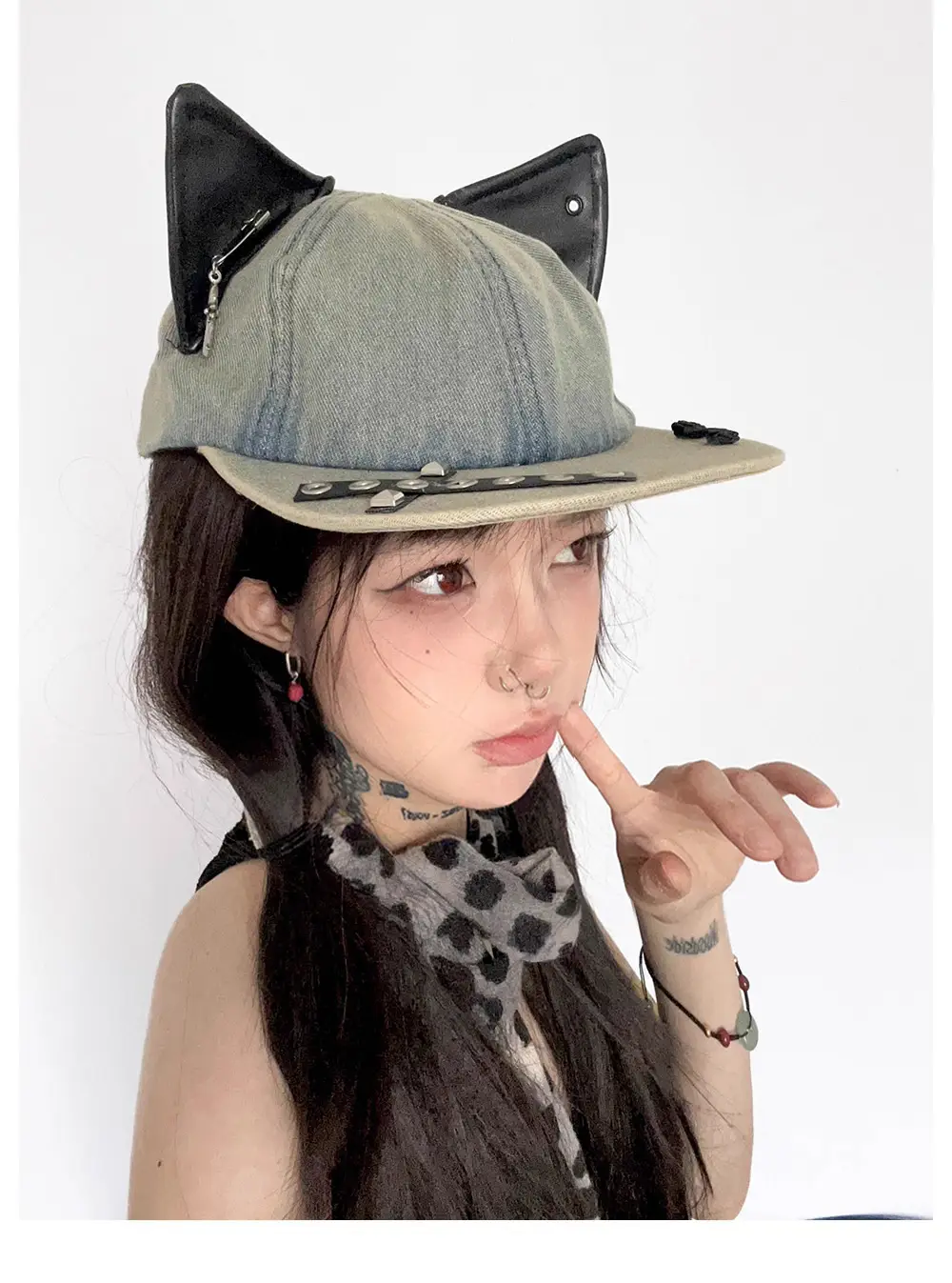 Women Cat Ear Wash Denim Baseball Cap Summer Niche — feature 14