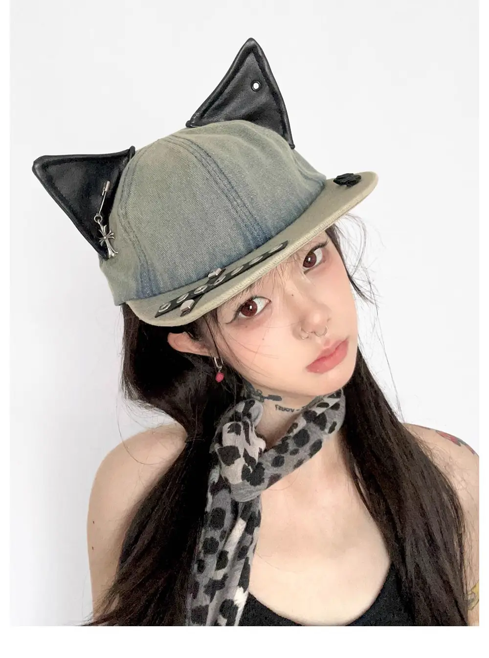 Women Cat Ear Wash Denim Baseball Cap Summer Niche — feature 16