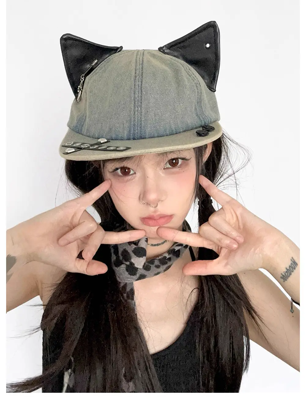 Women Cat Ear Wash Denim Baseball Cap Summer Niche — feature 17