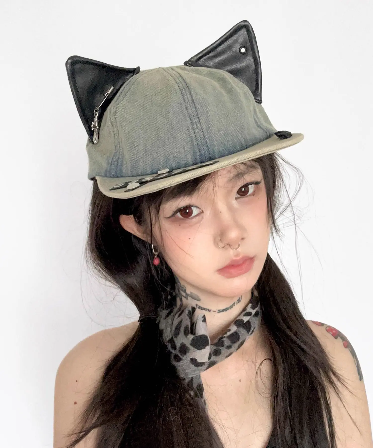 Women Cat Ear Wash Denim Baseball Cap Summer Niche — feature 7