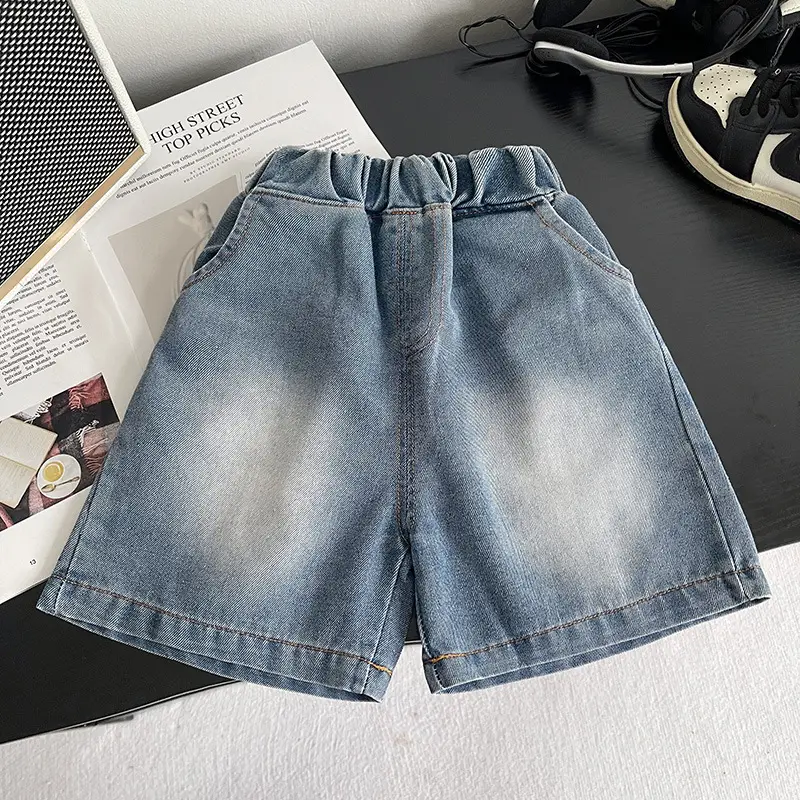 Boys Wash Ink Denim Shorts Short Sleeve Suit - Image 5
