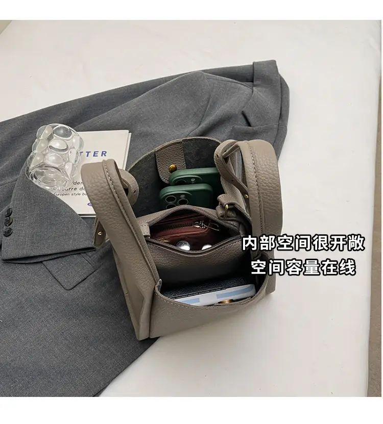 Women's Brown Leather Bucket Bag Shoulder Bag Casual Trendy — feature 10