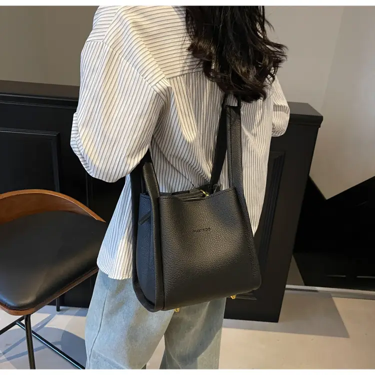 Women's Brown Leather Bucket Bag Shoulder Bag Casual Trendy — feature 17