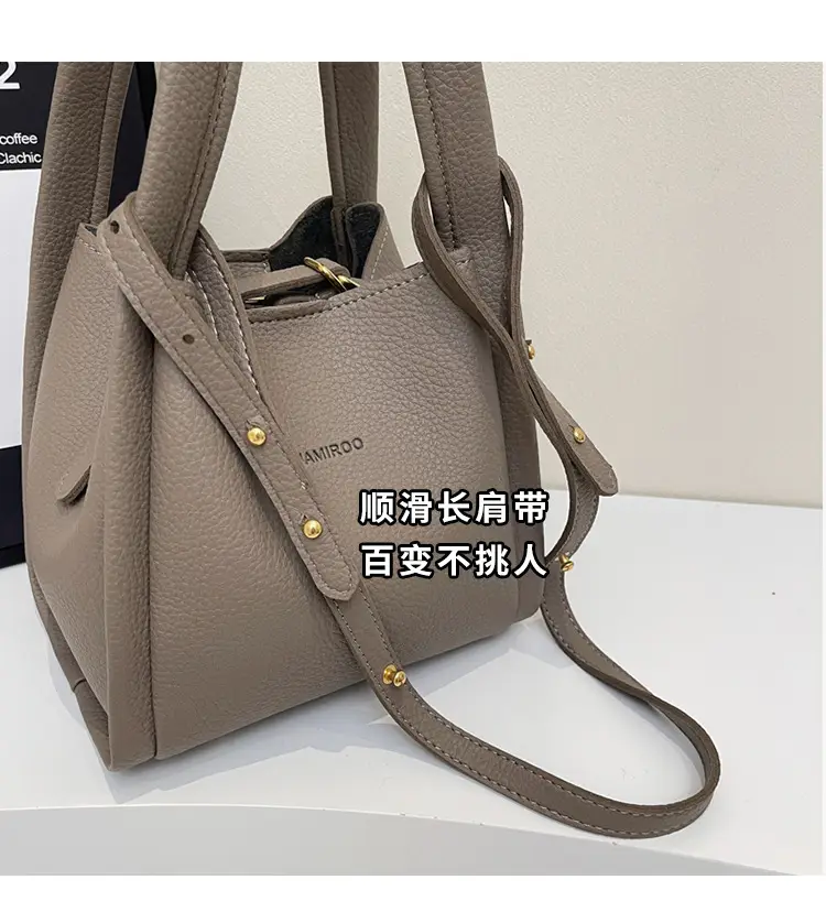 Women's Brown Leather Bucket Bag Shoulder Bag Casual Trendy — feature 5