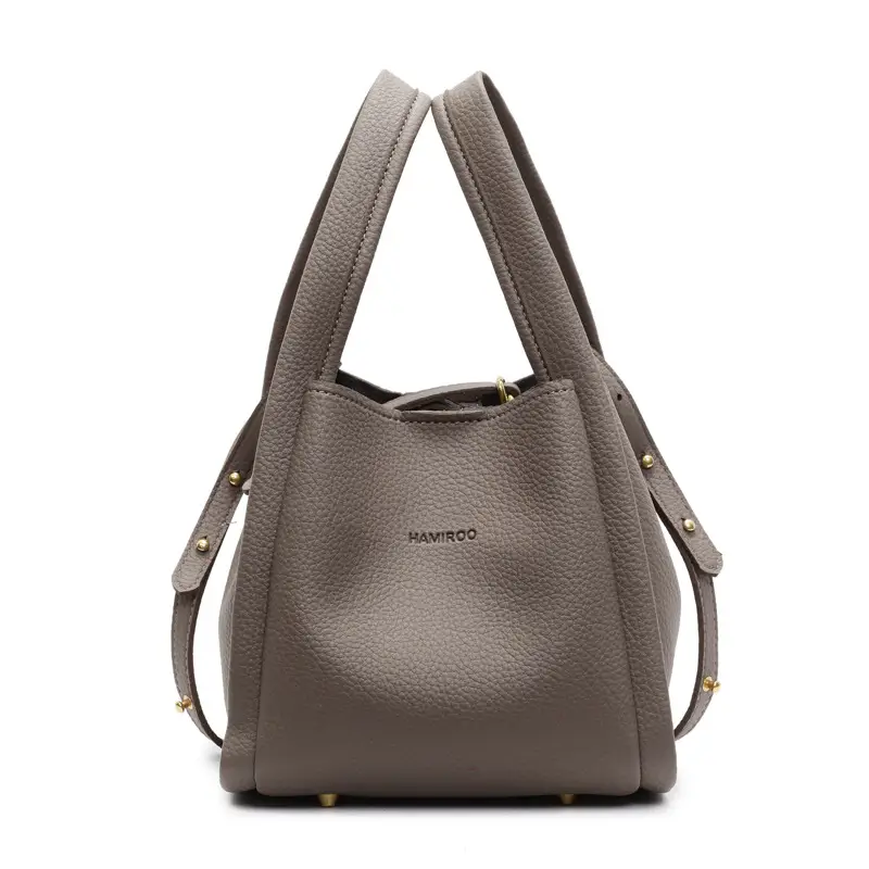 Women's Brown Leather Bucket Bag Shoulder Bag Casual Trendy - Image 6