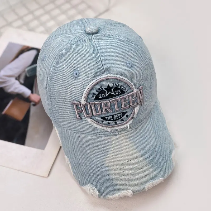 Retro Gray Baseball Cap with Sunshade & Embroidery for Women - Image 5