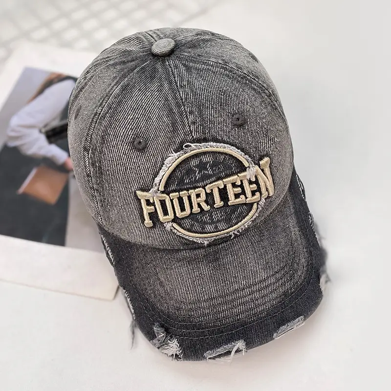 Retro Gray Baseball Cap with Sunshade & Embroidery for Women - Image 2