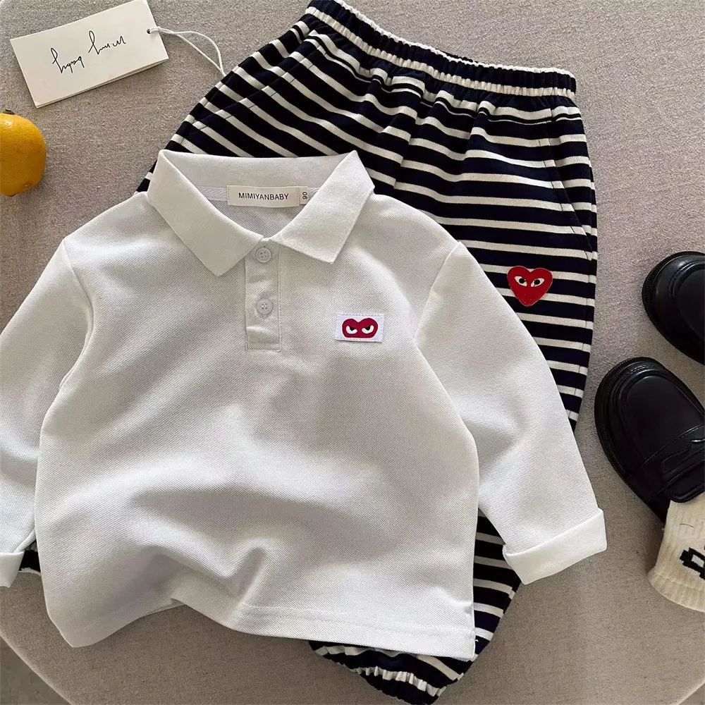 Children's Long Sleeve Polo T-Shirt with Heart Embroidery — feature 12