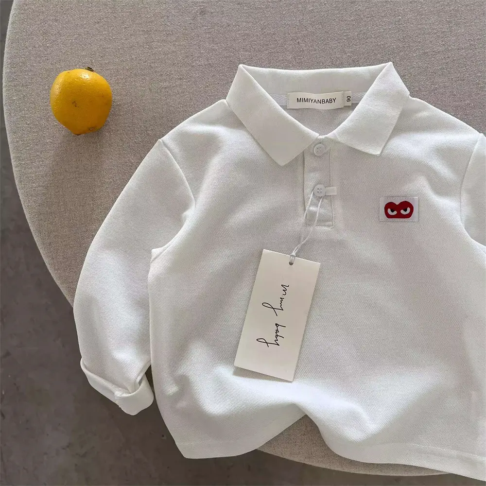 Children's Long Sleeve Polo T-Shirt with Heart Embroidery — feature 13