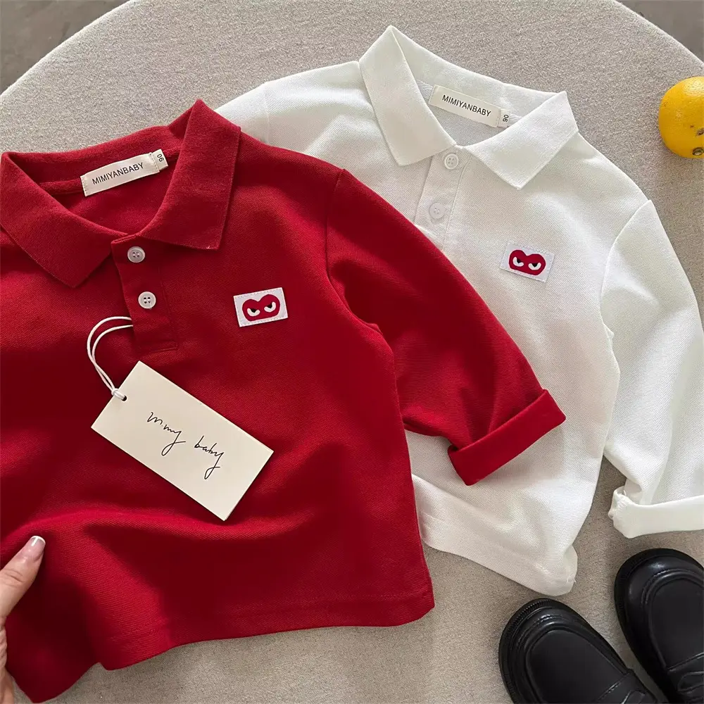 Children's Long Sleeve Polo T-Shirt with Heart Embroidery — feature 14