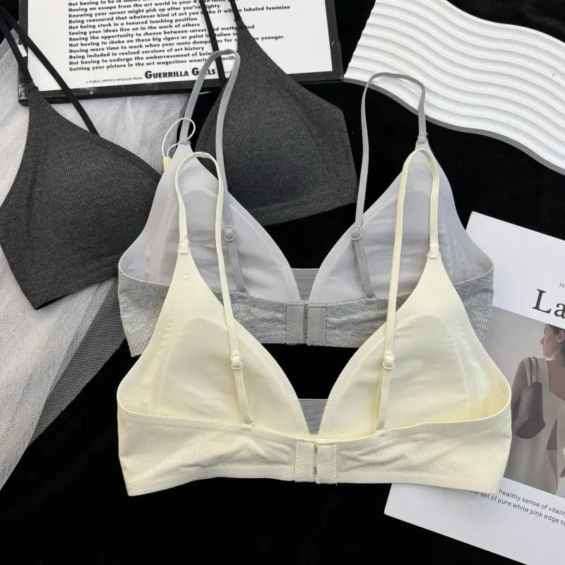French Deep V Triangle Cup Intimates for Girls Without Rims 2025 Hot Style Beautiful Back Seamless Push-Up Summer Thin Bra