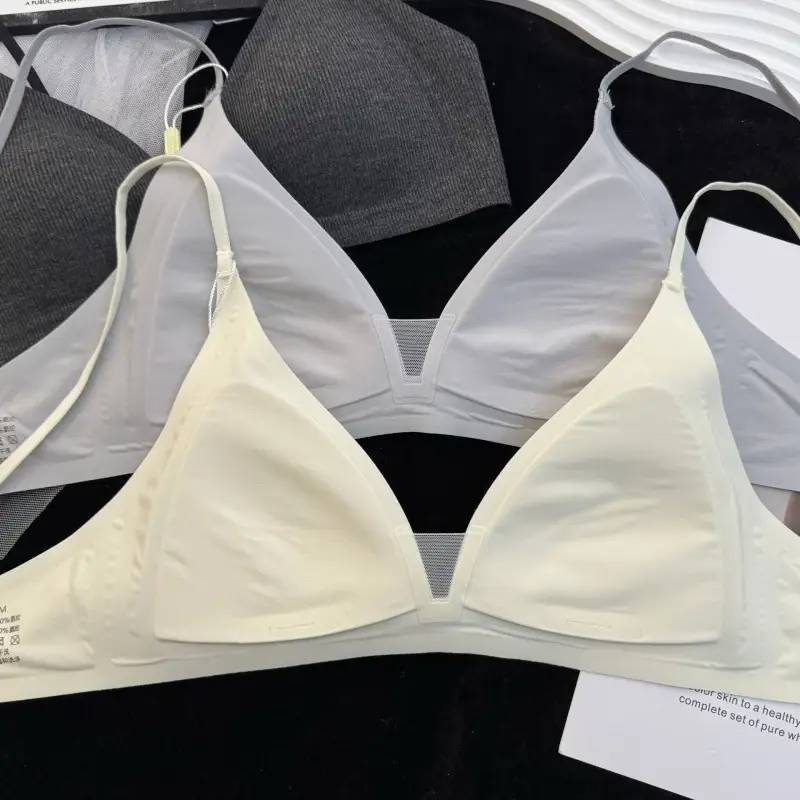 French Deep V Triangle Cup Intimates for Girls Without Rims 2025 Hot Style Beautiful Back Seamless Push-Up Summer Thin Bra