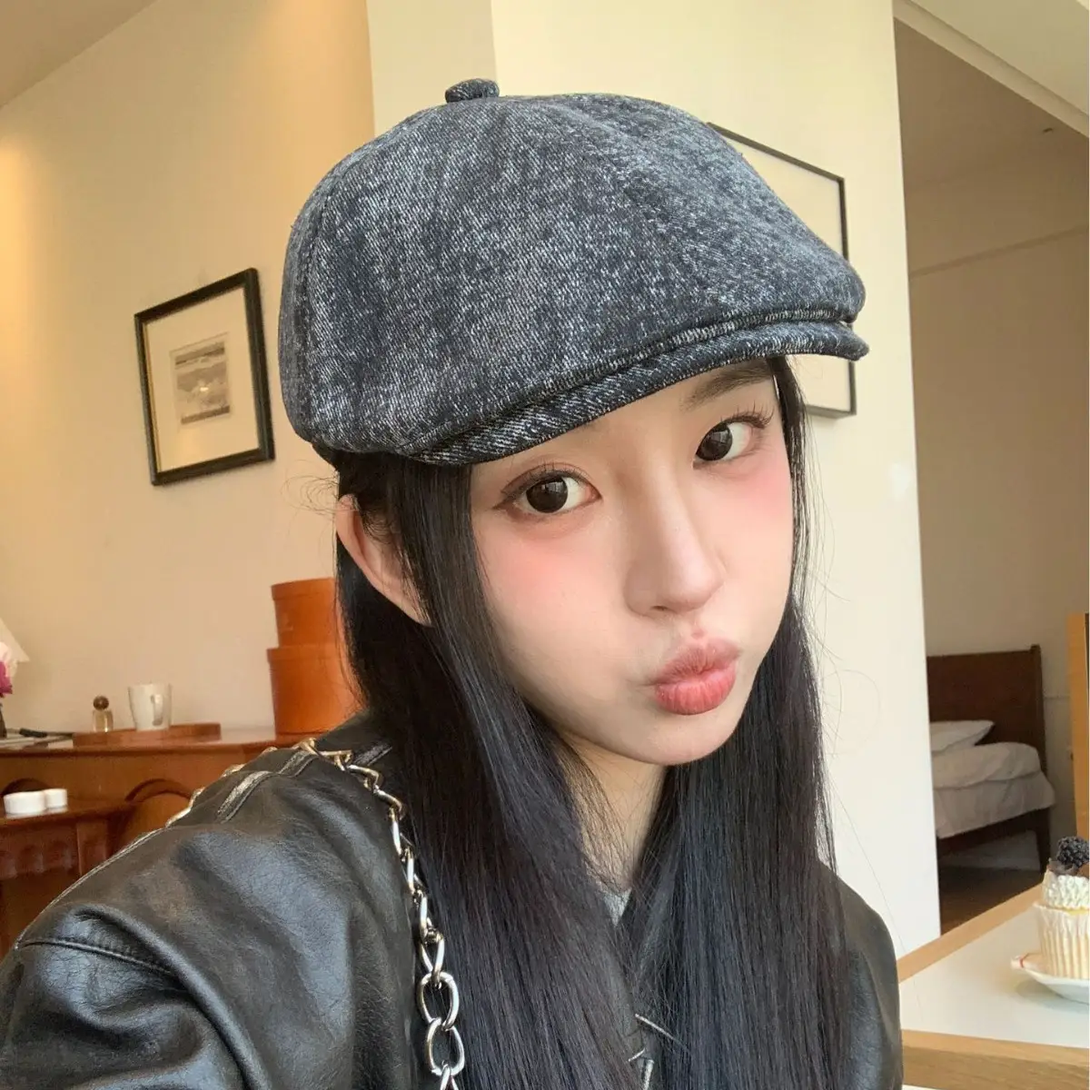 Women Blue Wool Flat Cap Autumn Wear