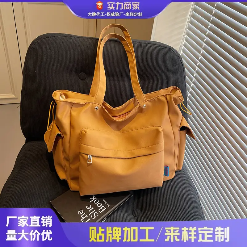 Large Capacity Tan Leather Tote Bag for Women - Image 4