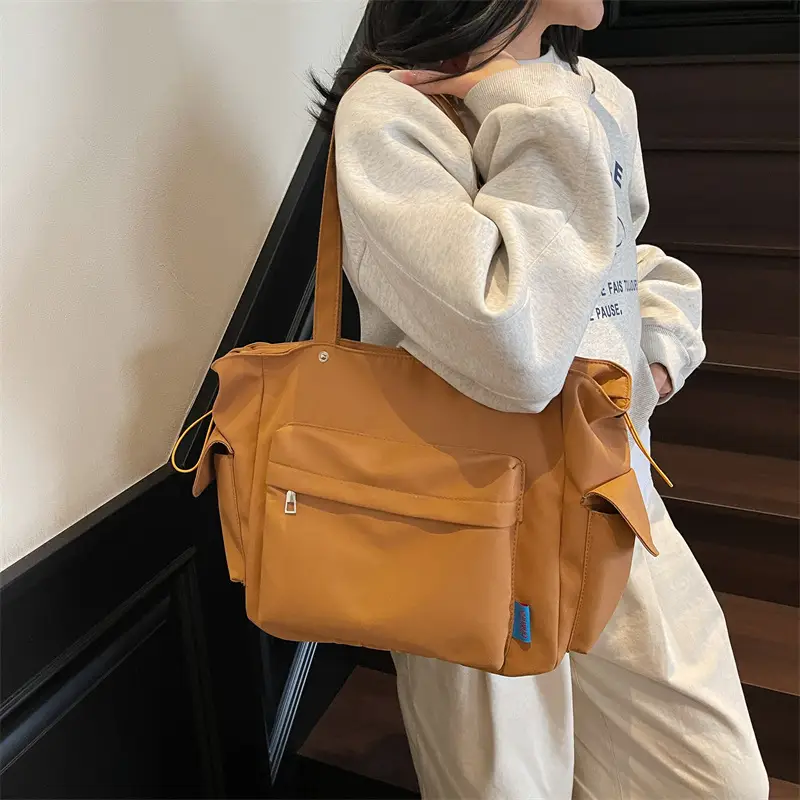 Large Capacity Tan Leather Tote Bag for Women - Image 6