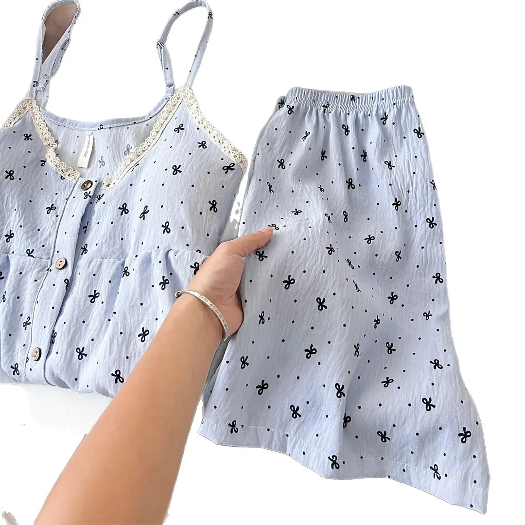 New Style Cloud Cotton Three-Piece Suspender Pajamas for Women, Summer Set with Chest Pads, Sweet and Cute Ladies' Home Wear, Dropshipping