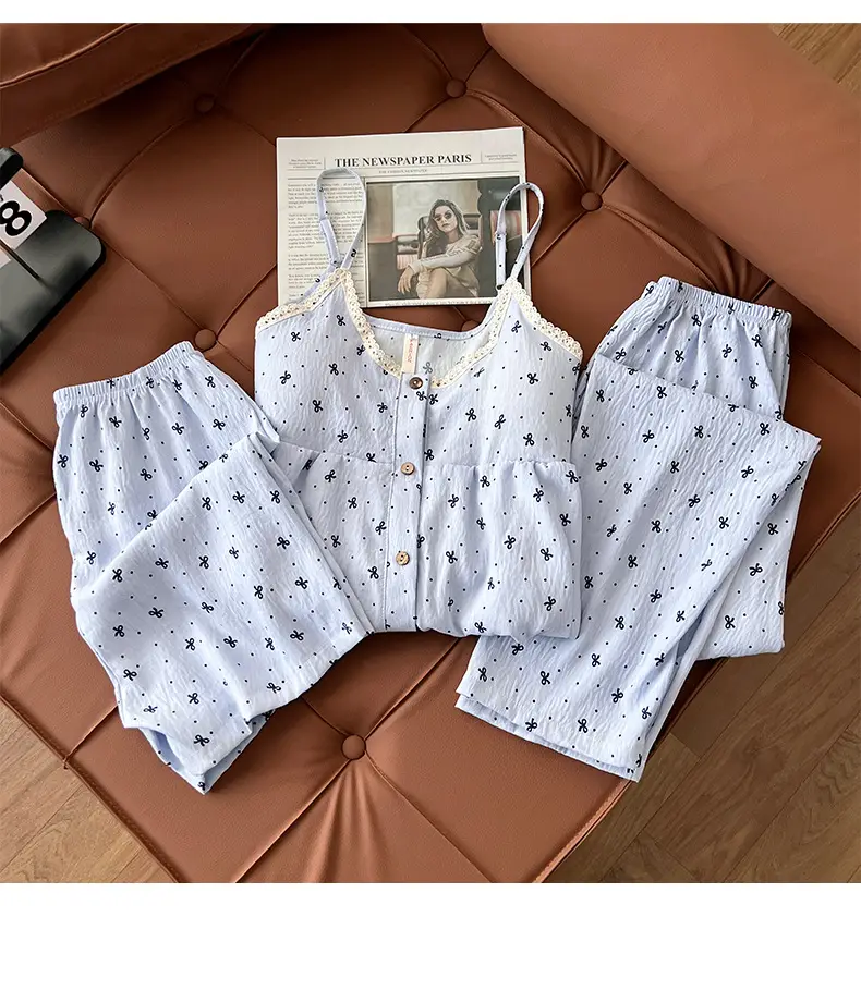 New Style Cloud Cotton Three-Piece Suspender Pajamas for Women, Summer Set with Chest Pads, Sweet and Cute Ladies' Home Wear, Dropshipping — feature 12