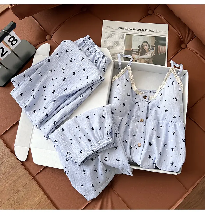 New Style Cloud Cotton Three-Piece Suspender Pajamas for Women, Summer Set with Chest Pads, Sweet and Cute Ladies' Home Wear, Dropshipping — feature 5