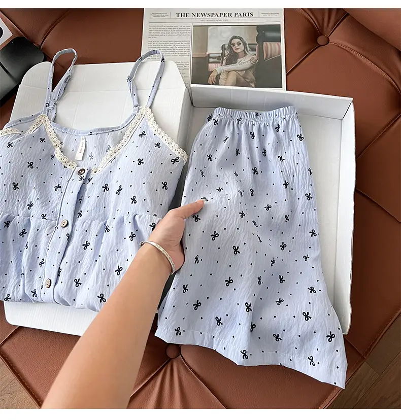 New Style Cloud Cotton Three-Piece Suspender Pajamas for Women, Summer Set with Chest Pads, Sweet and Cute Ladies' Home Wear, Dropshipping — feature 7