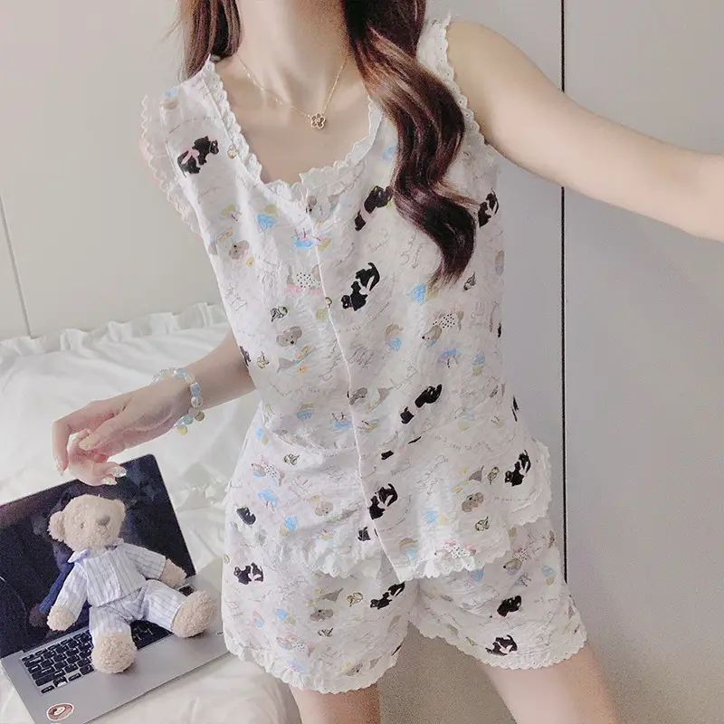 New Style Cloud Cotton Three-Piece Suspender Pajamas for Women, Summer Set with Chest Pads, Sweet and Cute Ladies' Home Wear, Dropshipping