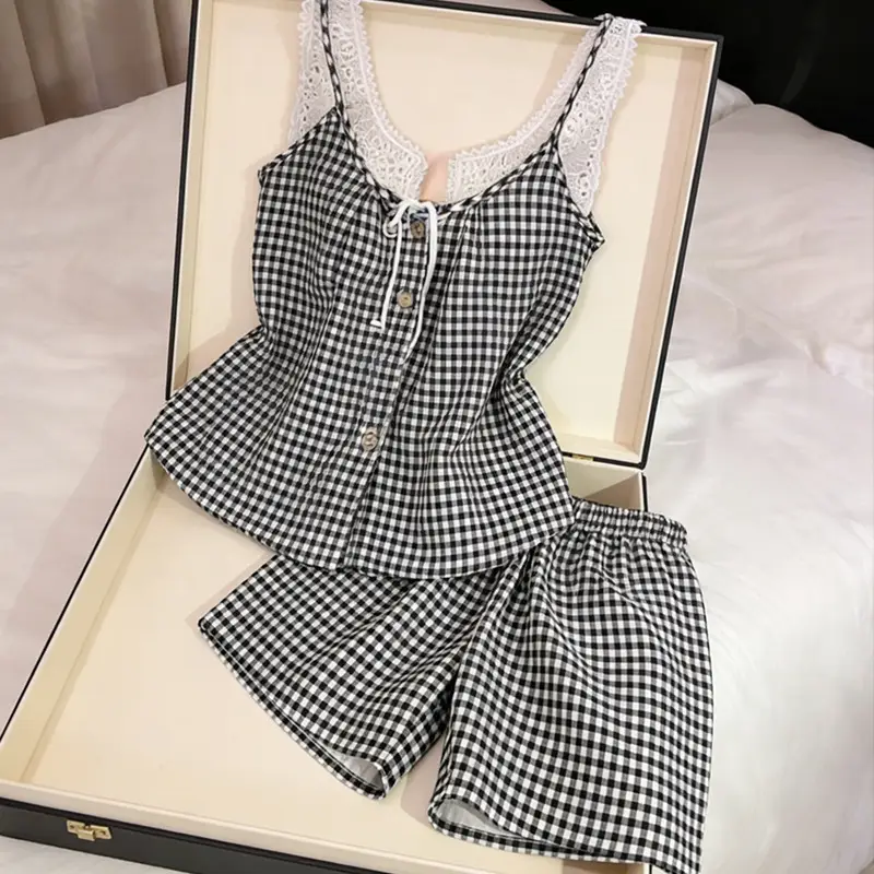 New Style Cloud Cotton Three-Piece Suspender Pajamas for Women, Summer Set with Chest Pads, Sweet and Cute Ladies' Home Wear, Dropshipping