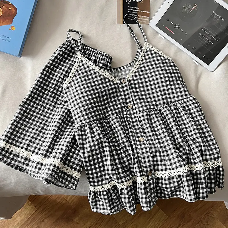 New Style Cloud Cotton Three-Piece Suspender Pajamas for Women, Summer Set with Chest Pads, Sweet and Cute Ladies' Home Wear, Dropshipping