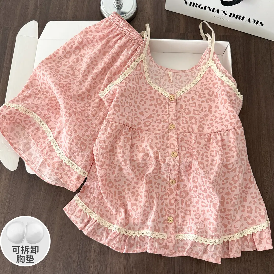 New Style Cloud Cotton Three-Piece Suspender Pajamas for Women, Summer Set with Chest Pads, Sweet and Cute Ladies' Home Wear, Dropshipping
